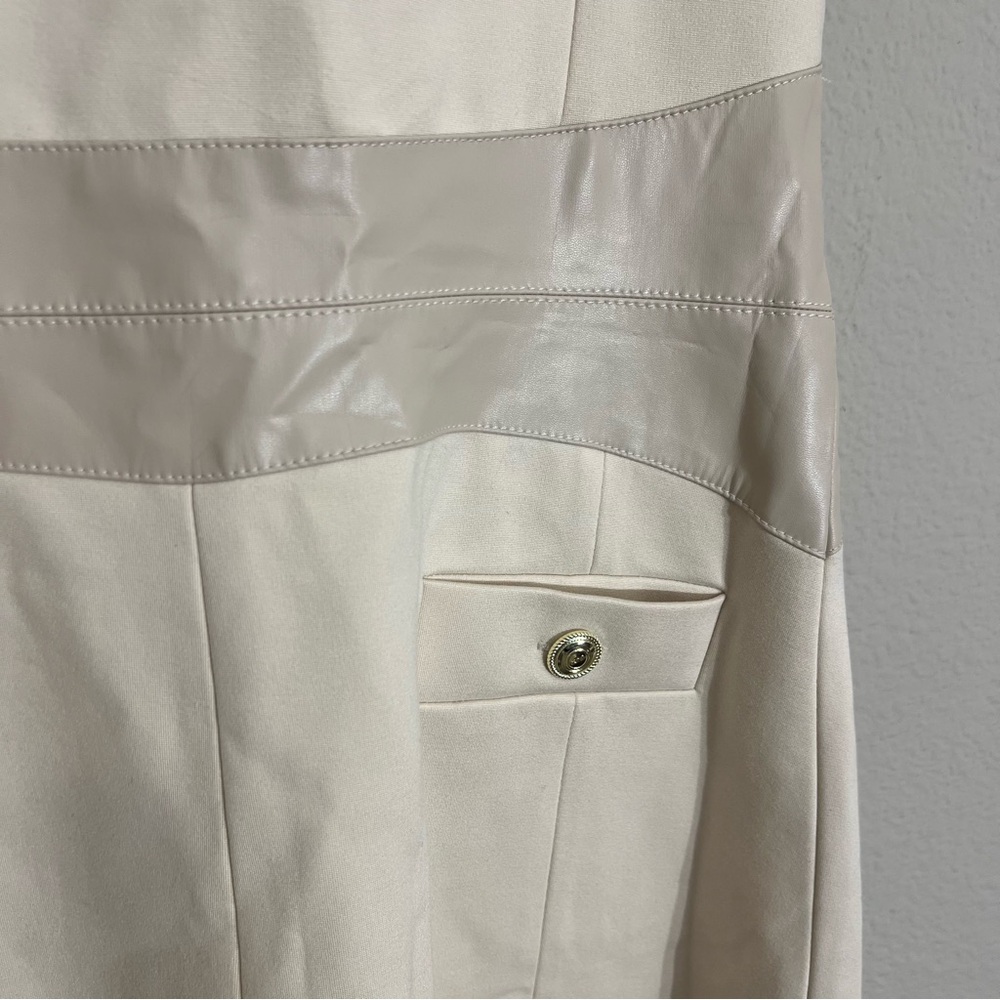 NWT Karen Millen Ponte Faux leather A line flippy mini dress 12 Tall beige - Picture 9 of 13